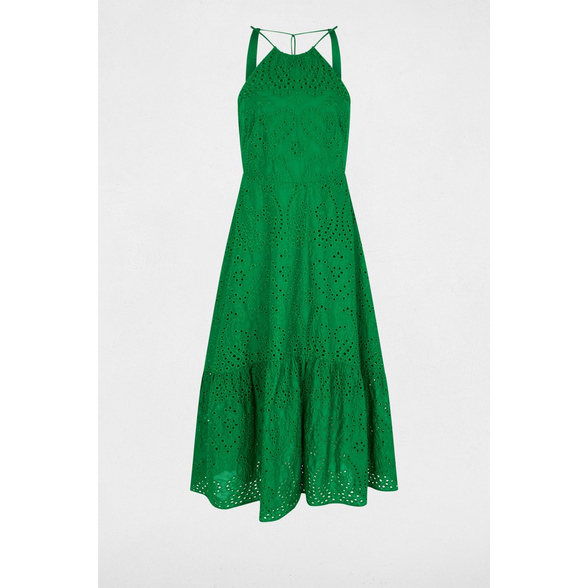 Robe longue broderie anglaise vert prairie, MORGAN