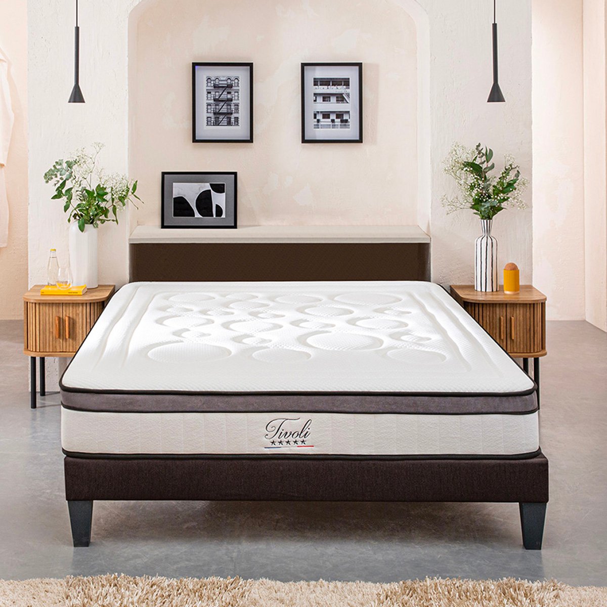 Ensemble Tivoli 180x200 cm Matelas Mousse + Sommier Bois blanc, BELLECOUR