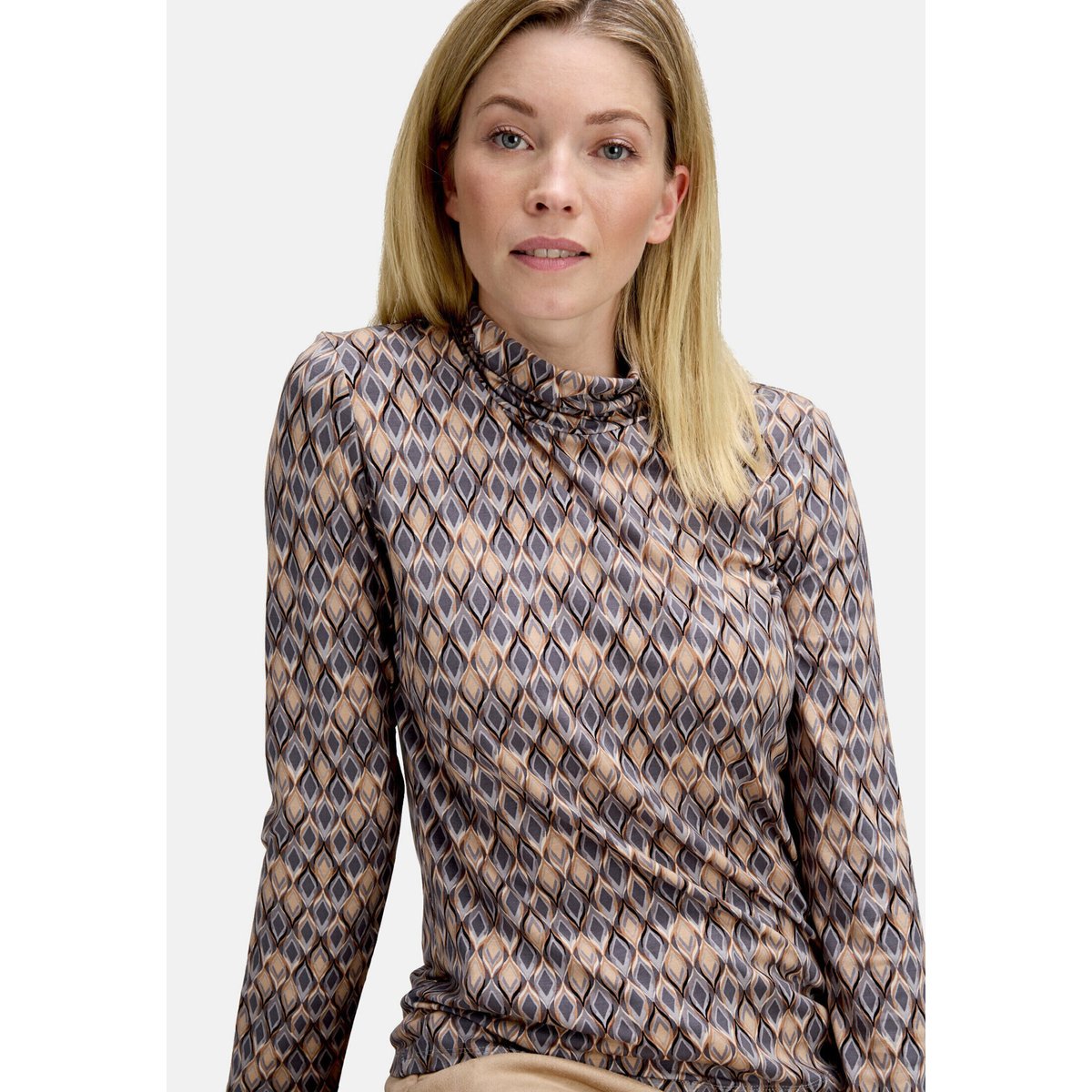 T-shirt à col roulé à col droit gris/beige, BETTY BARCLAY