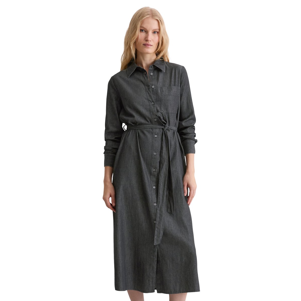 Robe chemisier regular en coton chambray bleu foncé, MARC O'POLO