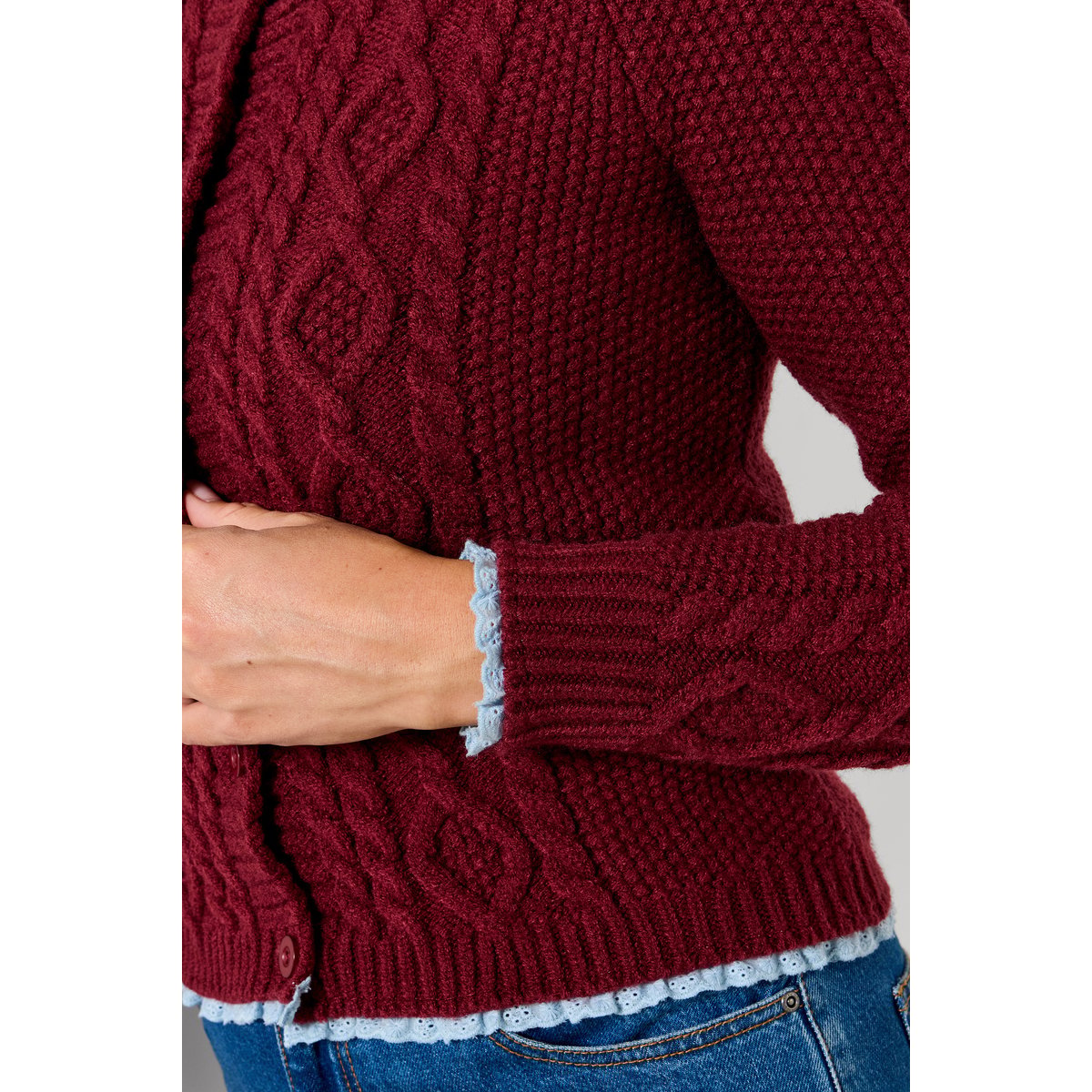 Cardigan en Maille Torsadée à Bordure Tissée Trinnie violet, JOE BROWNS