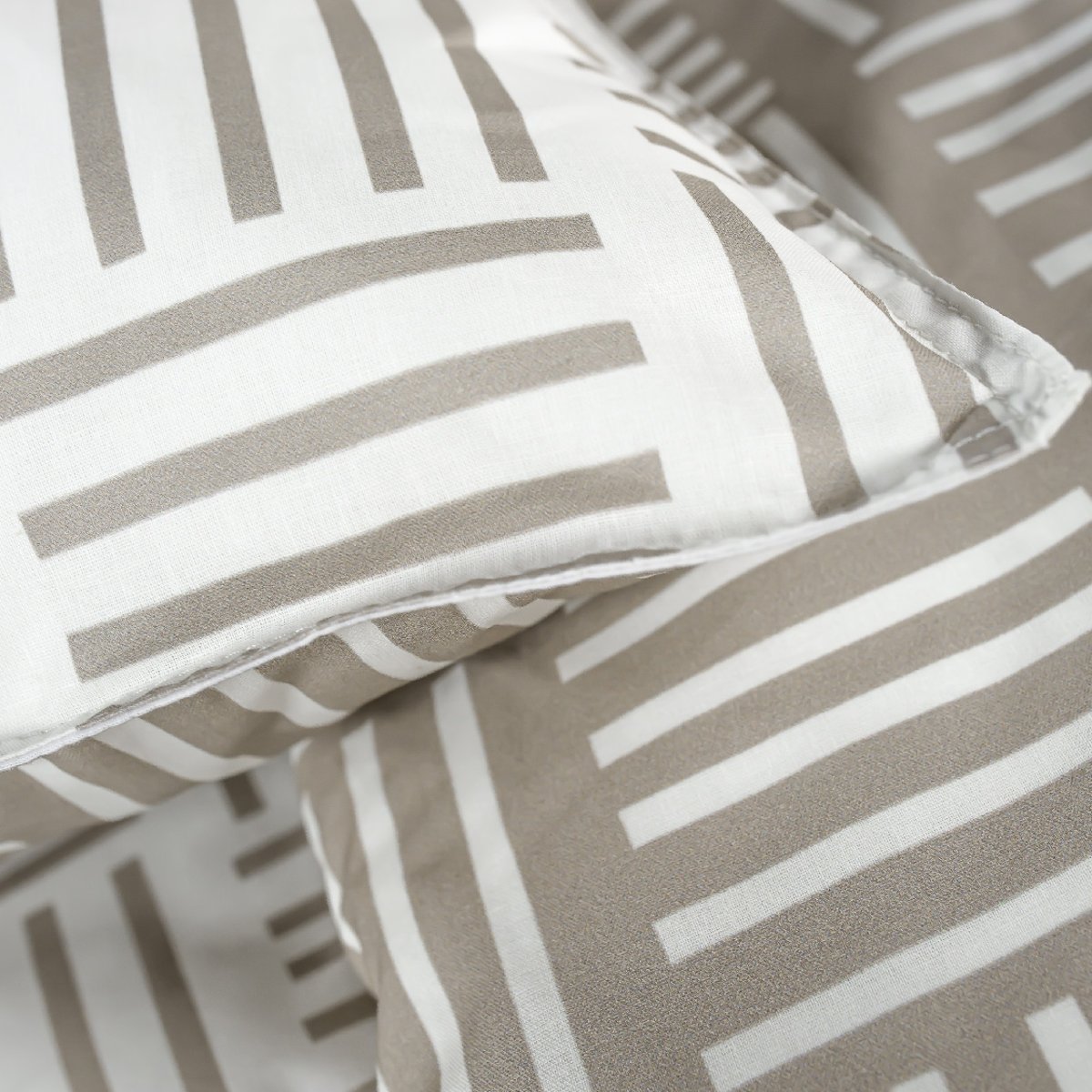 Parure de lit 2 personnes imprimé rayures coton SUNSHINE ABIGA beige, TODAY