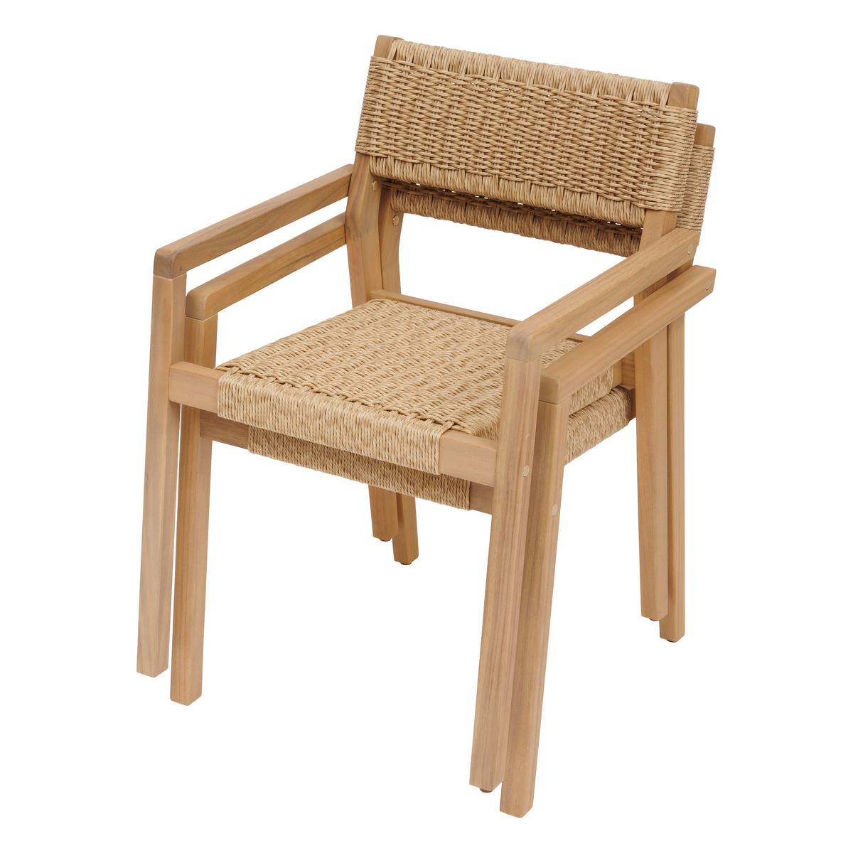 Lot de 2 fauteuils de jardin en acacia et résine tressée TEMEIRA beige, HESPERIDE
