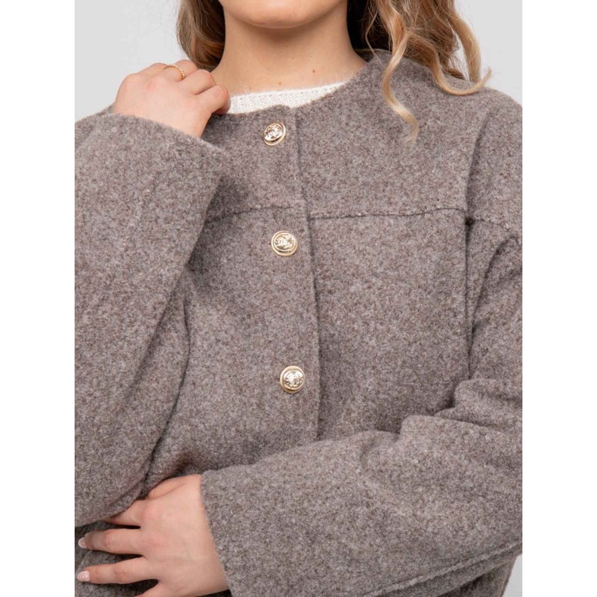 Veste Courte Effet Laine Boutons Dorés Uwari gris, DONA LISA