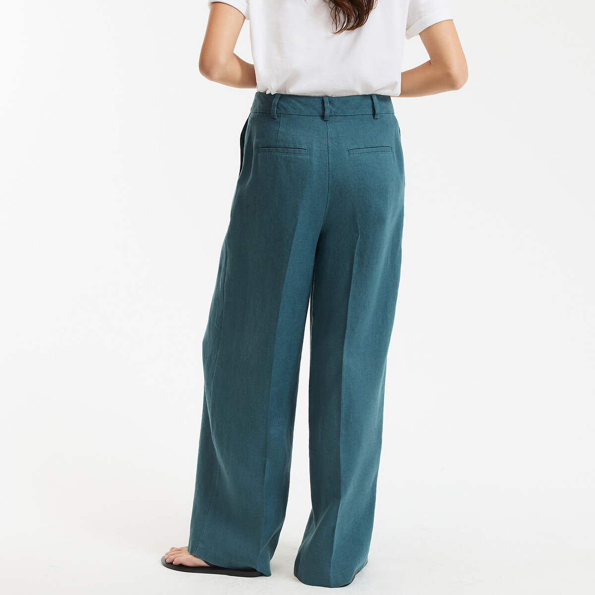 Pantalon large à pinces en lin vert emeraude, LA REDOUTE COLLECTIONS