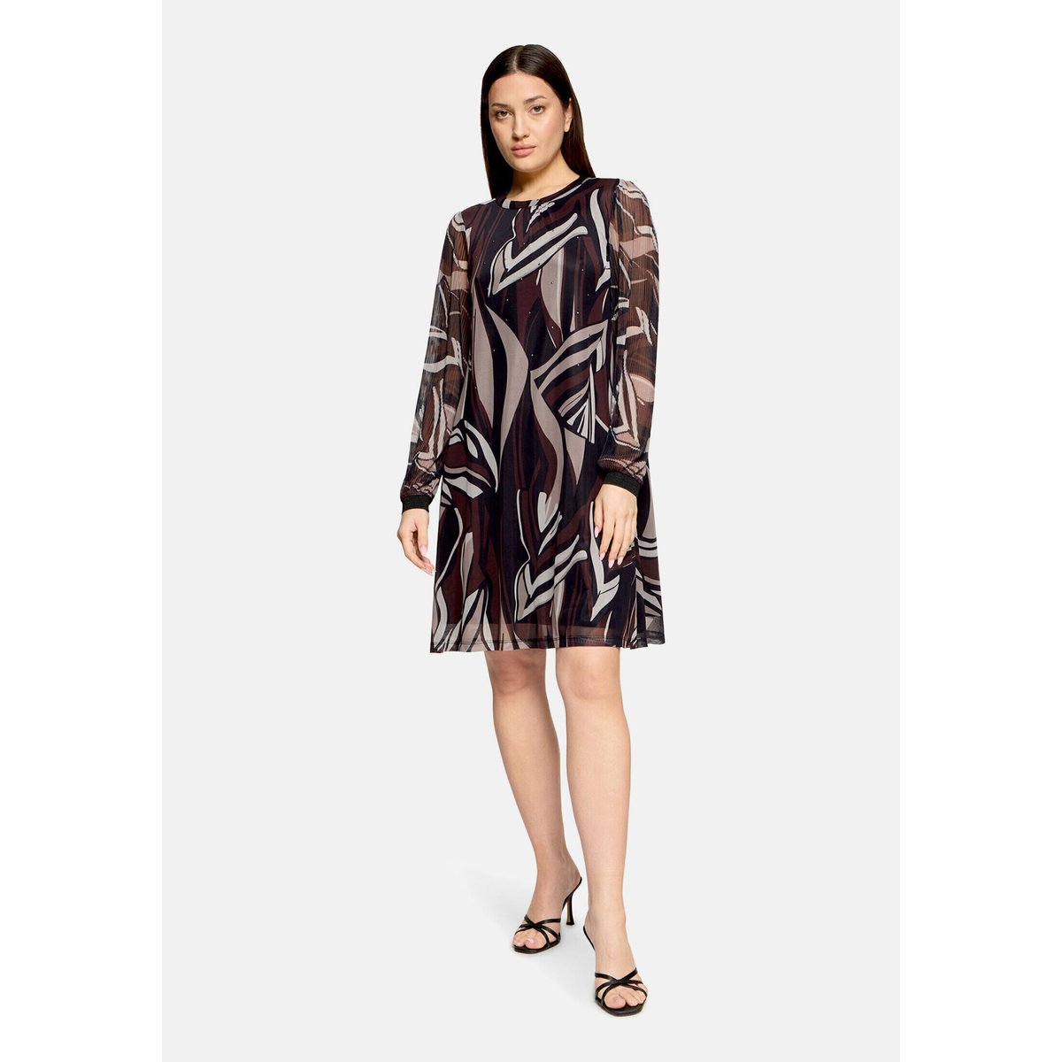 Robe en chiffon à manches longues taupe/black, BETTY BARCLAY
