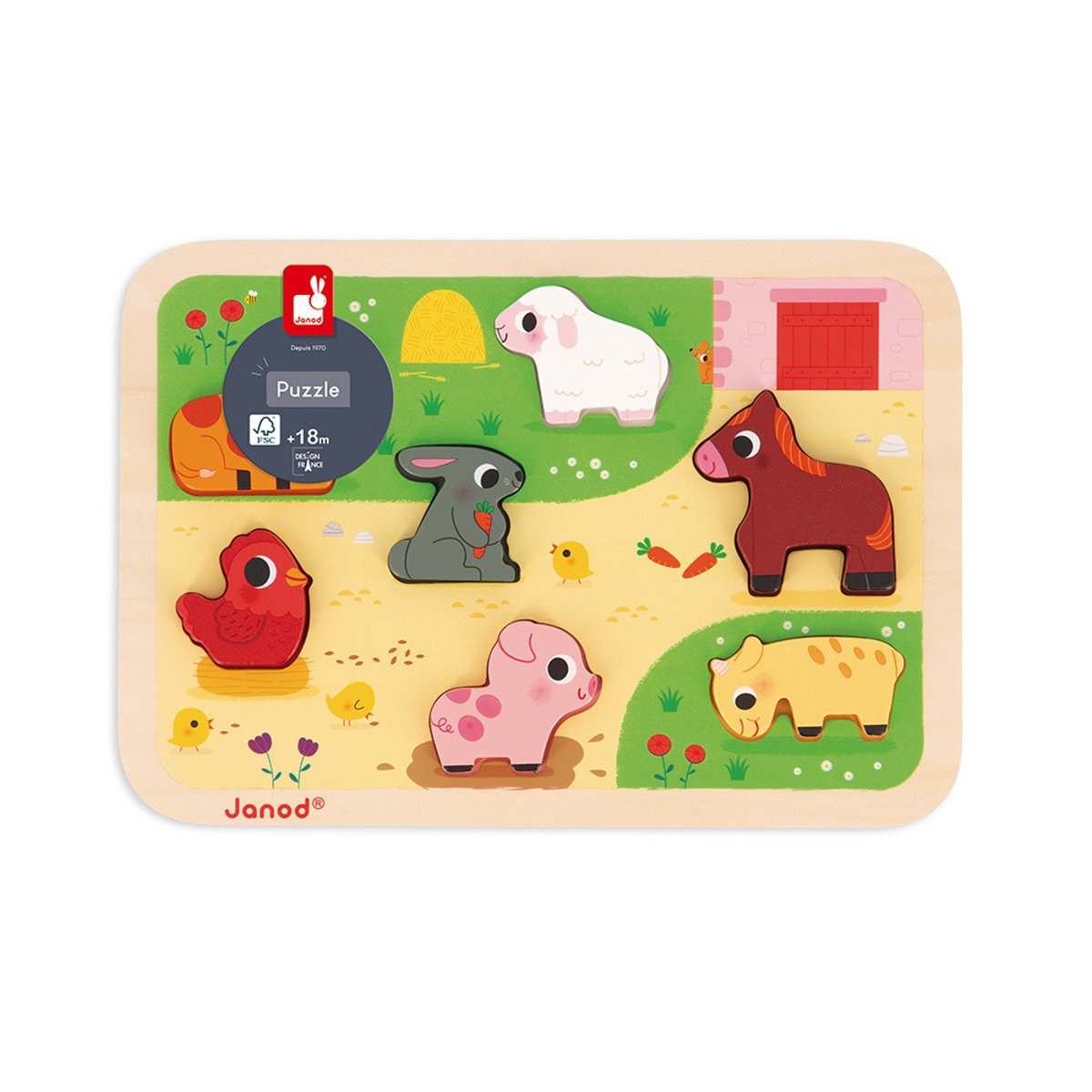 Puzzle En Bois A La Ferme couleur unique, JANOD