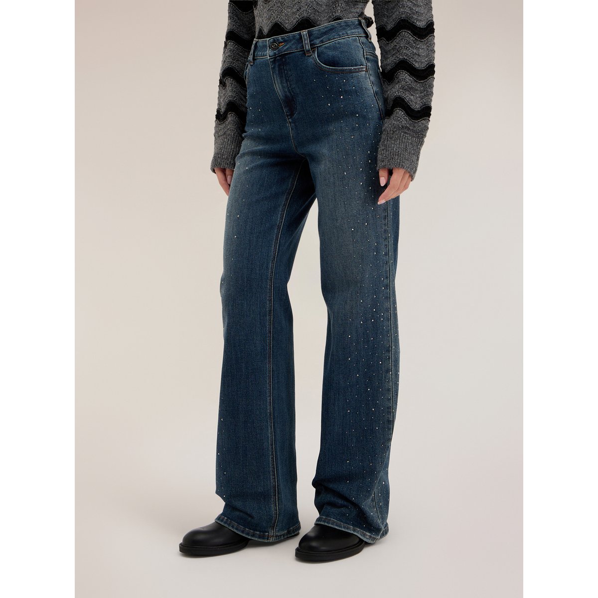 Jean large avec strass appliqués bleu, MOTIVI