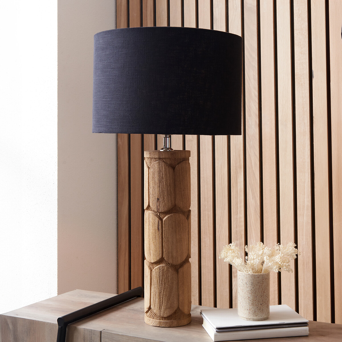 Aurelio Tall Embossed Wood Table Lamp natural, ÉDITÉ