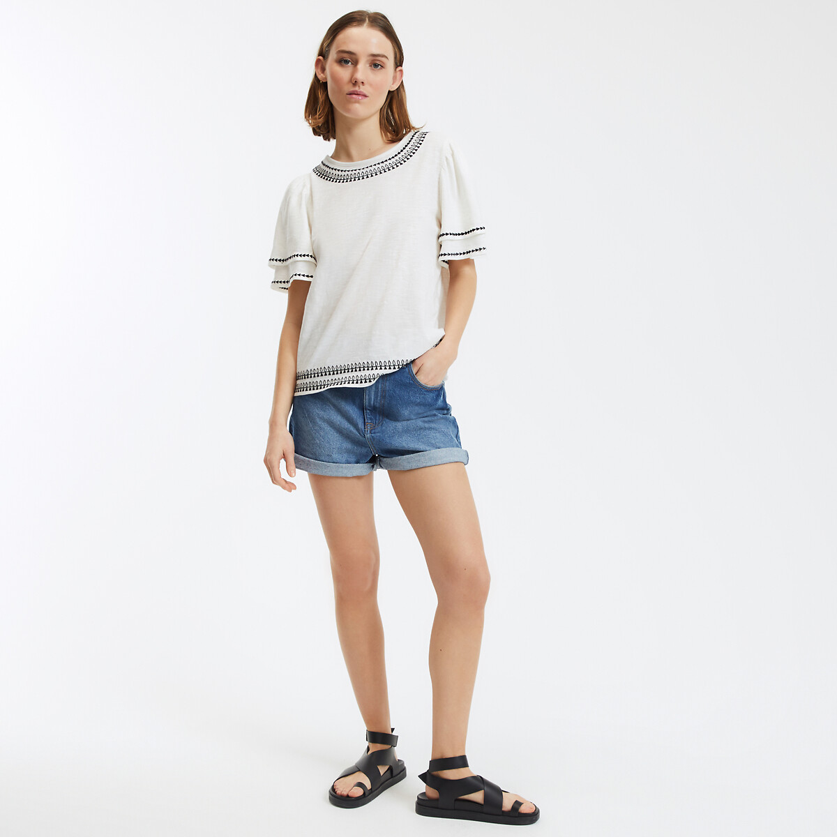 Crew Neck T-Shirt with Short Sleeves ivory, LA REDOUTE COLLECTIONS