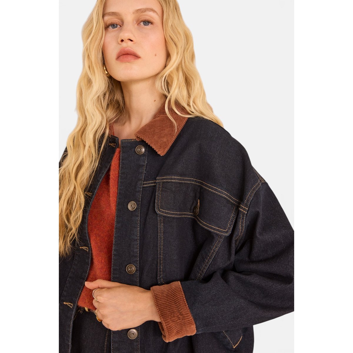 Blouson denim et velours en coton mélangé BOB rinse, Maison 123