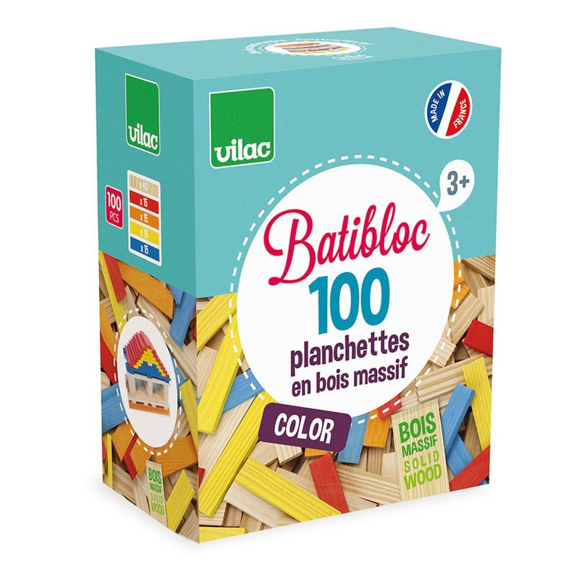 Batibloc couleur 100 planchettes rouge, VILAC