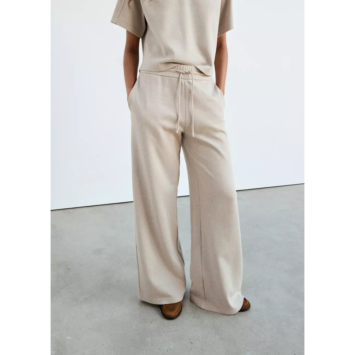 Pantalon droit maille fine écru, MANGO