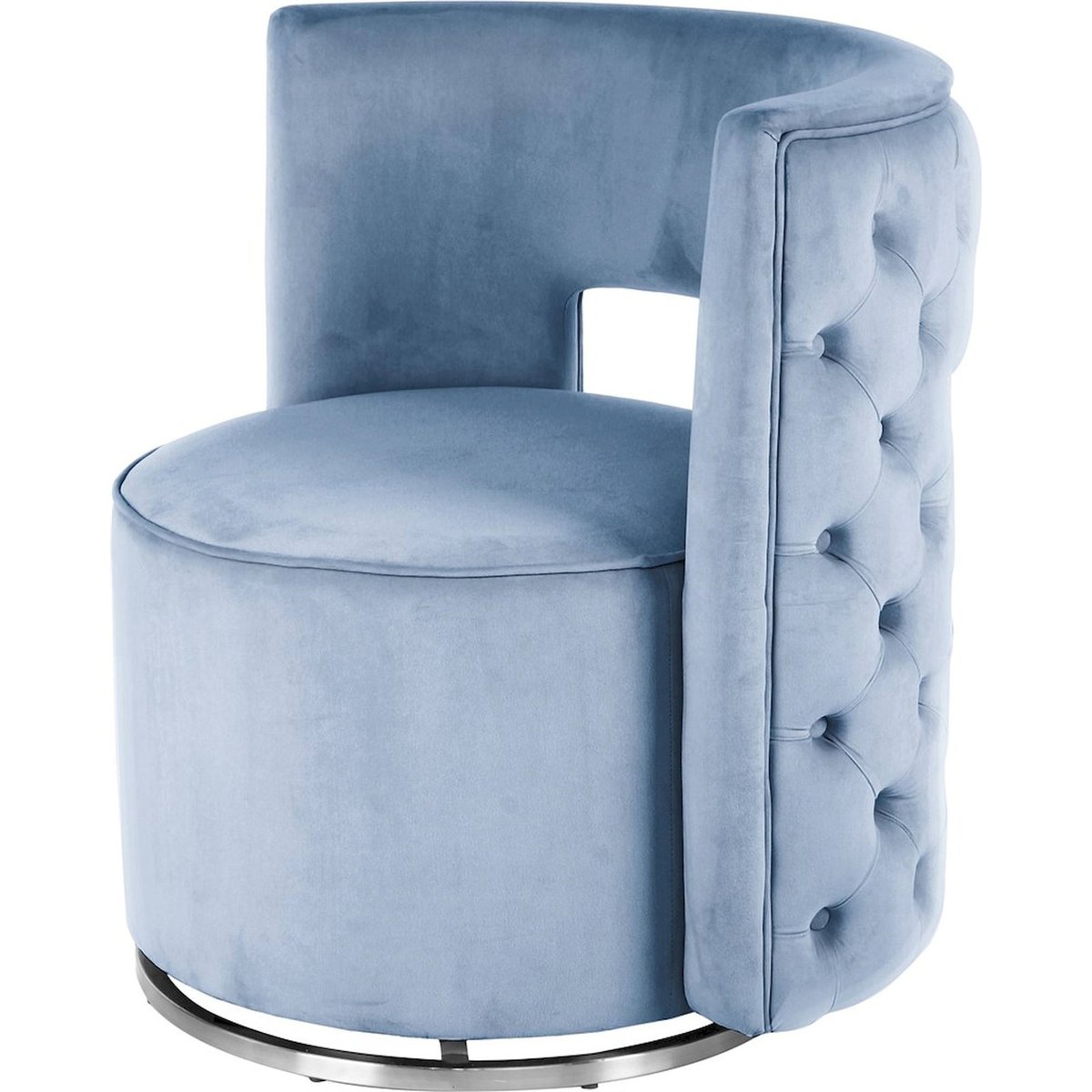 Fauteuil pivotant en velours rond bleu ciel et argenté, ARTE ESPINA