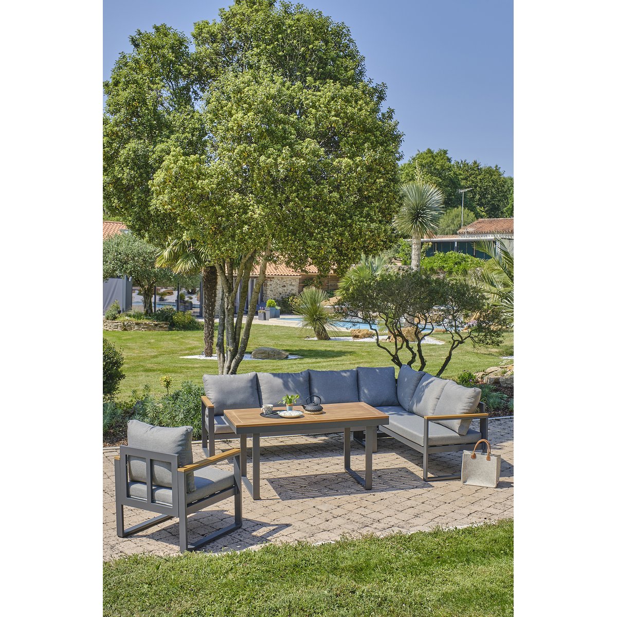 Ensemble repas de jardin 7 places en aluminium  YONAHA gris anthracite, DCB GARDEN