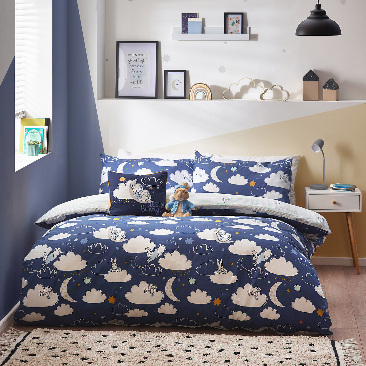 Peter Rabbit Sleepy Cotton Mix Duvet Cover and Pillowcase Set blue, PETER RABBIT