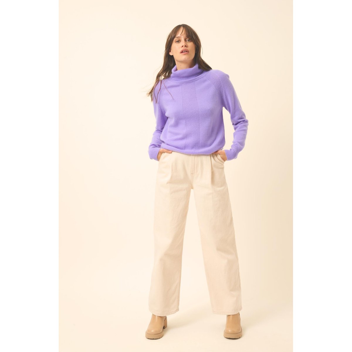 Pull Col Roulé Lavande Lilly violet, JUST CASHMERE