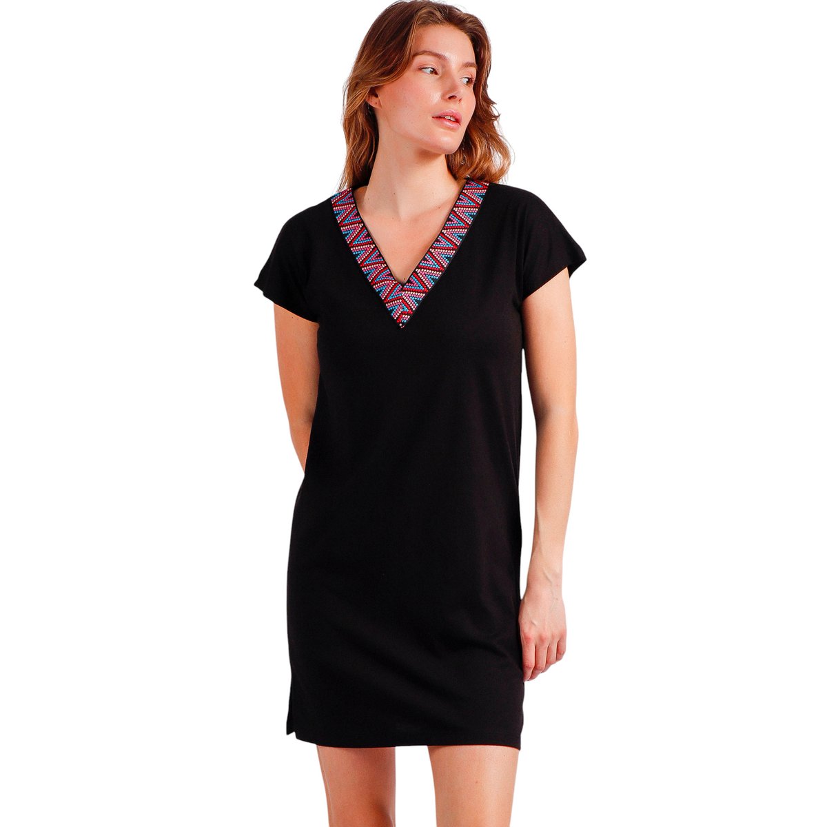 Robe de plage manches courtes Sailor Club noir, ADMAS