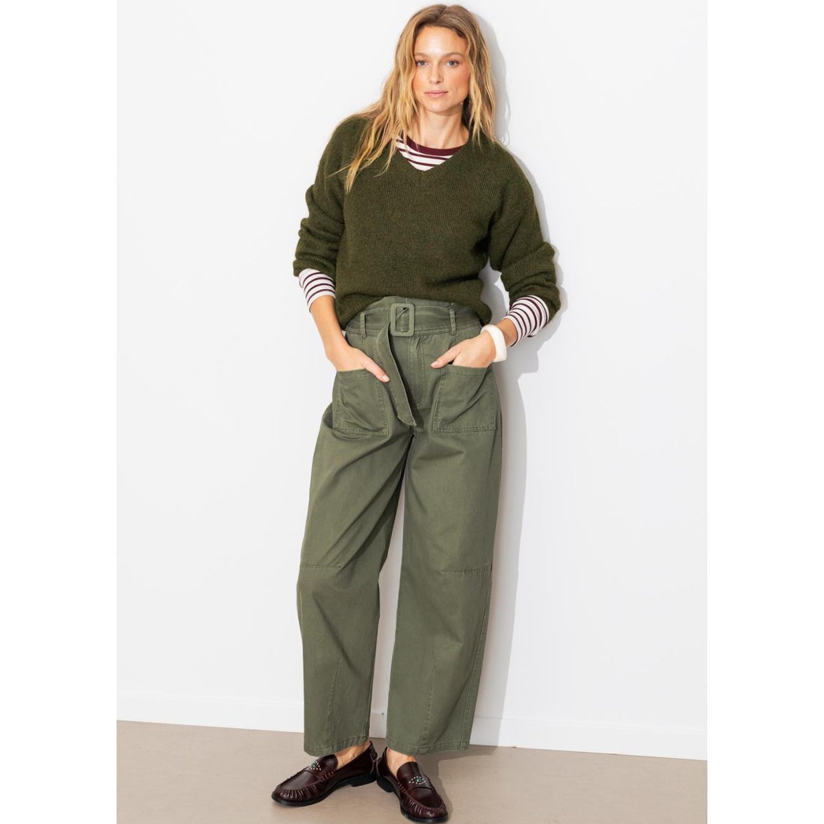 Pull oversize col V kaki, PROMOD