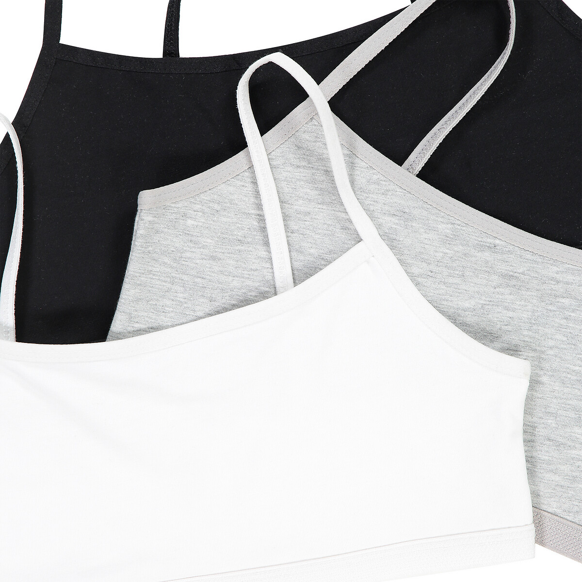 Lot de 3 brassières en coton noir + gris + blanc, LA REDOUTE COLLECTIONS