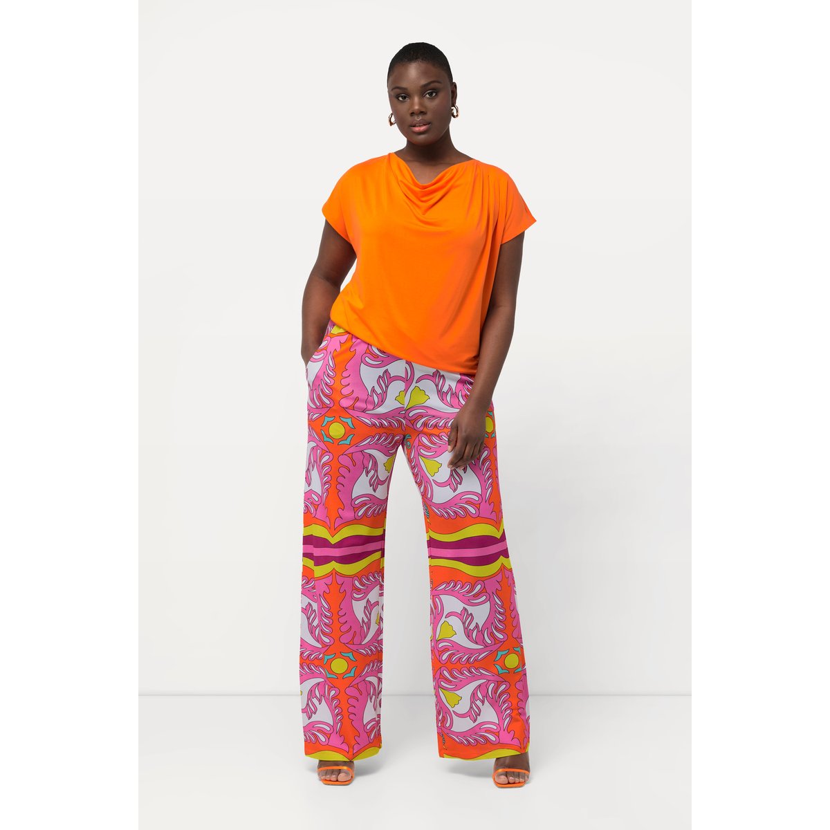 Pantalon slinky en jersey piqué. Jambe large orange clair, ULLA POPKEN