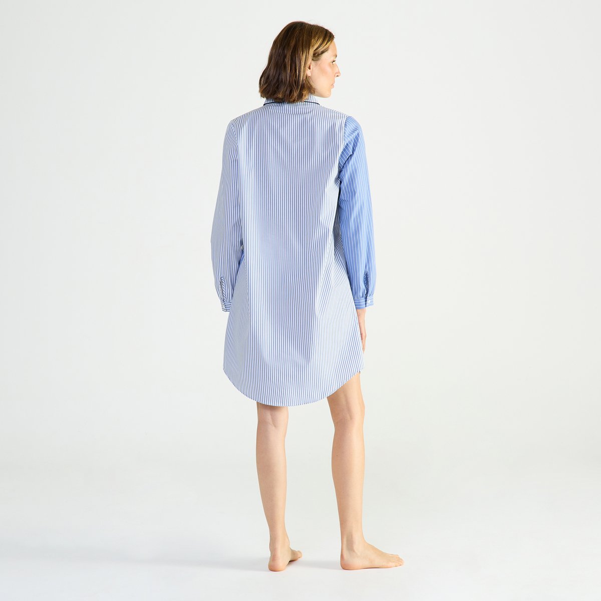 Chemise de nuit col classique en popeline de coton ESSENTIEL FANTAISIE bleu, LAURENCE TAVERNIER