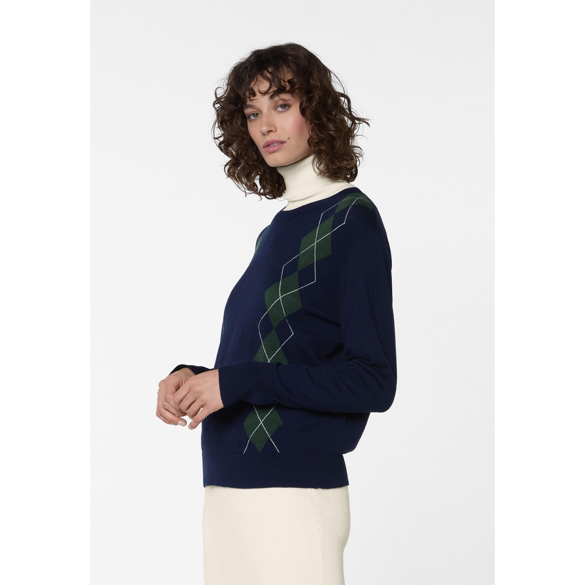 Pull col rond jacquard bleu marine, RODIER