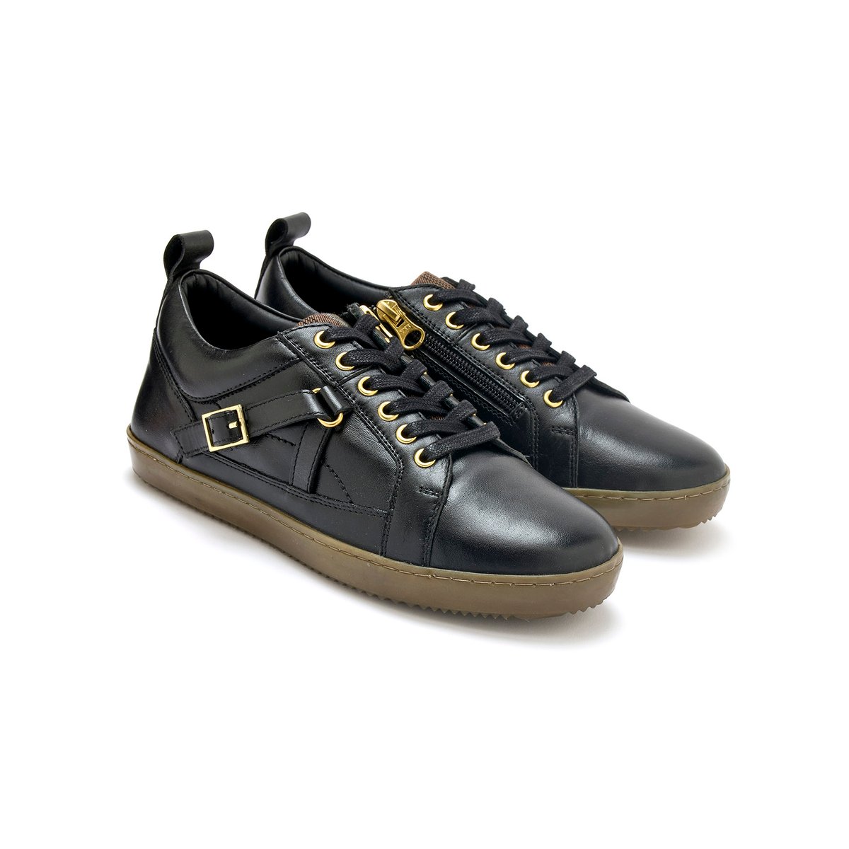 Sneakers basses zippés avec lacets noir, PEDICONFORT