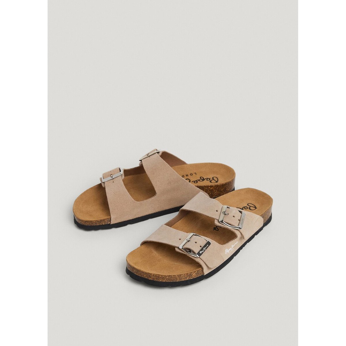 Doppelte Riemchenpantoletten Oban Suede beige, PEPE JEANS