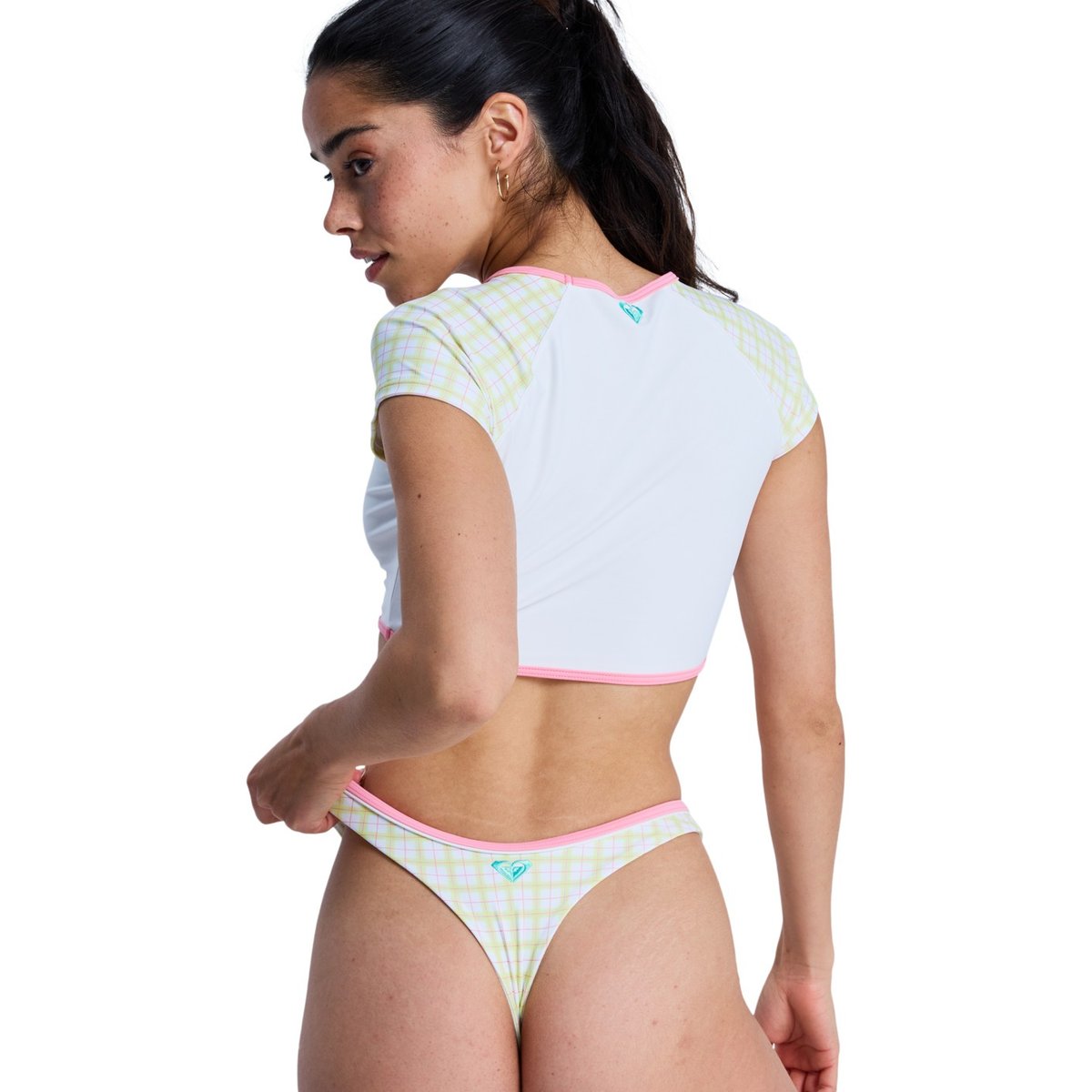 Lycra court à manches courtes THE SWELL CROP. blanc cloud dancer swell plaid, ROXY