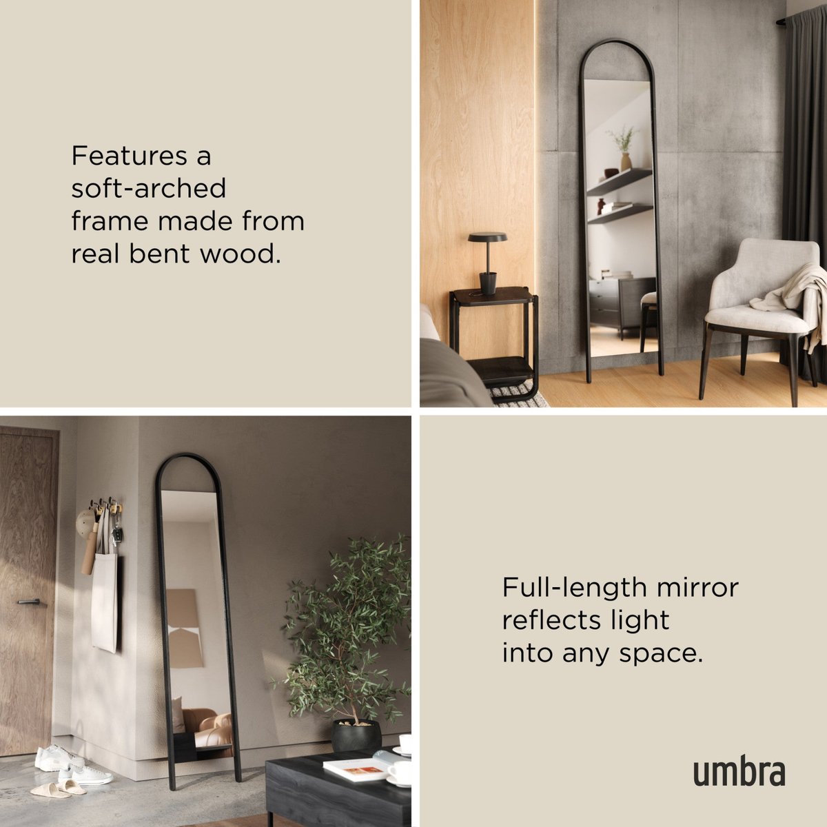Grand miroir arche à poser design BELLWOOD noir, UMBRA