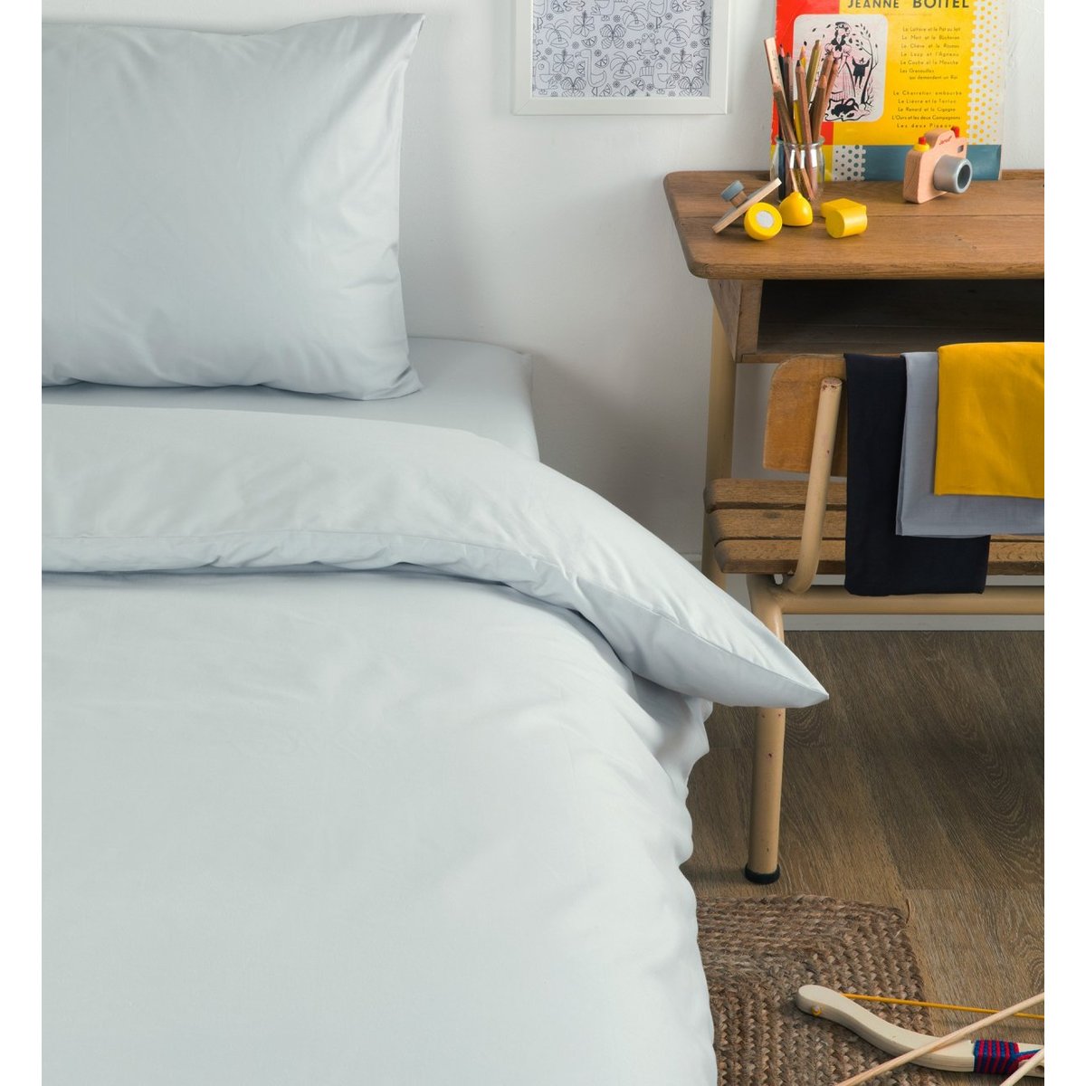 Housse de couette unie en Coton Bio pour lit 1 personne gris perle, KADOLIS