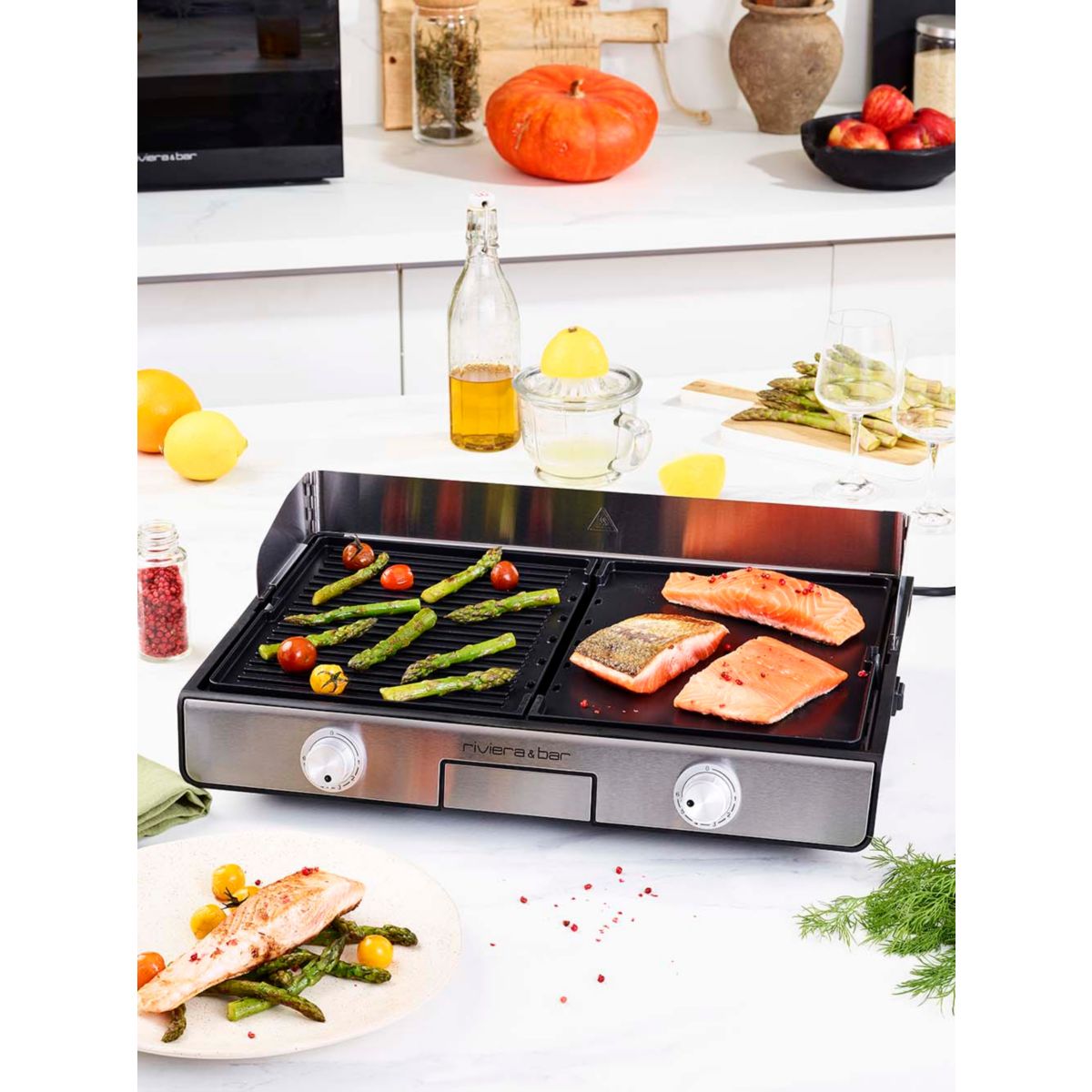 Plancha électrique QPL530 réversible à poser, 45.5x28.5 cm inox, RIVIERA & BAR
