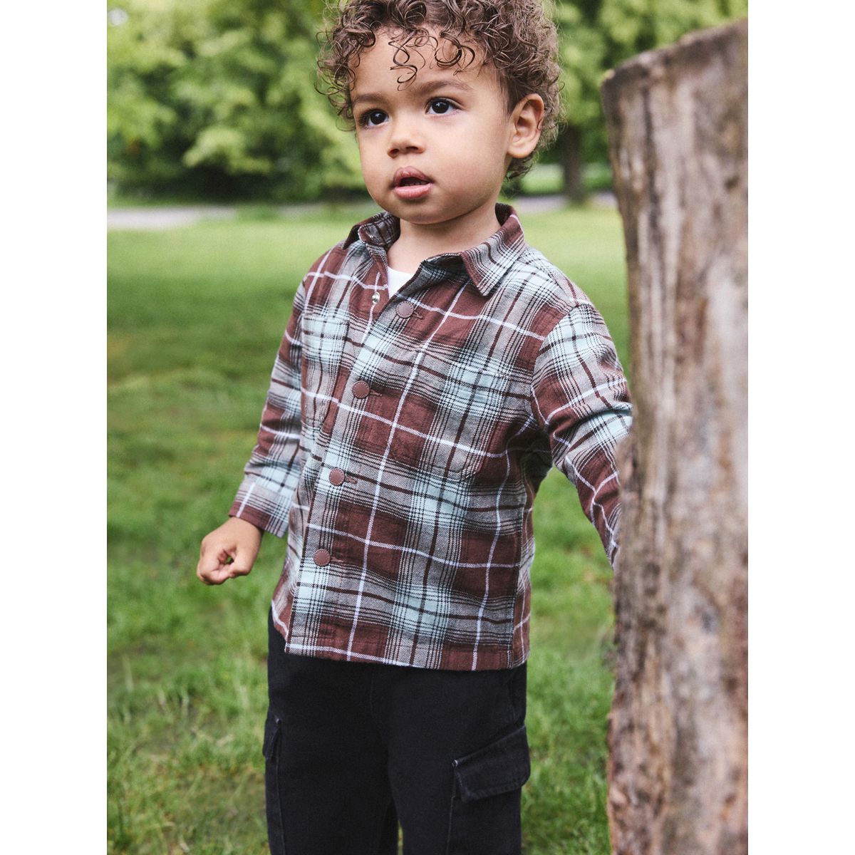 Chemise manches longues à carreaux bleu/marron, NEXT