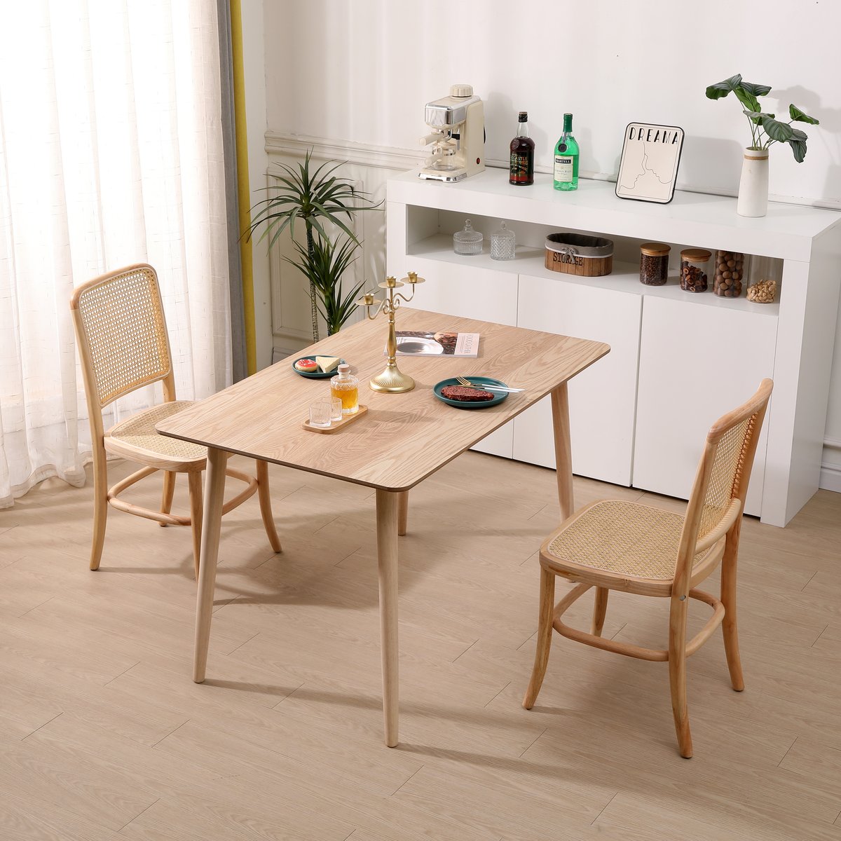 Lot de 2 chaises en rotin, CARACAS bois naturel, NORDLYS