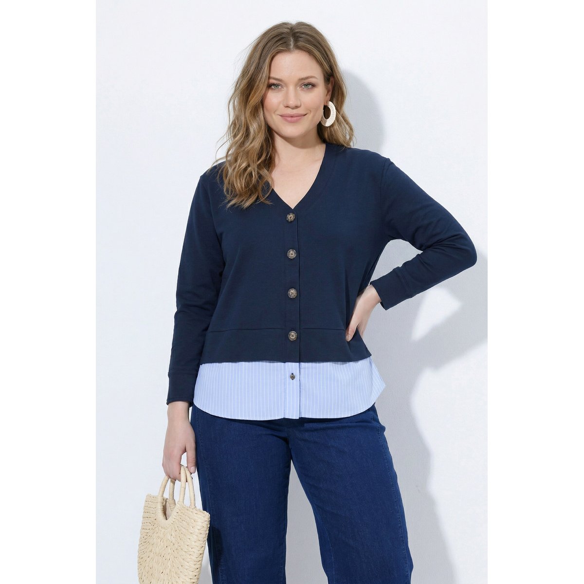 Veste en molleton, style 2-en-1 marine, ULLA POPKEN