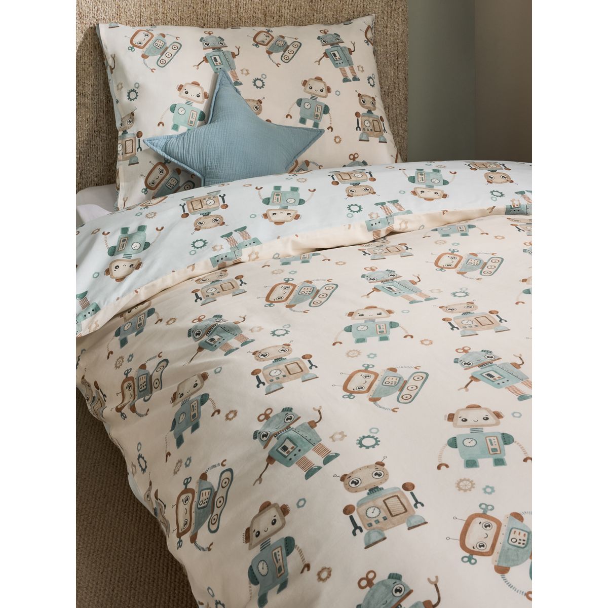 Parure housse de couette et taie d'oreiller robots bleus, NEXT