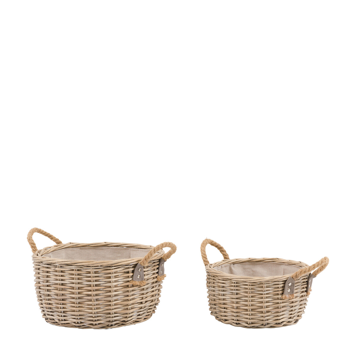 Set of 2 Eden Round Baskets with Handle in Natural brown , ÉDITÉ
