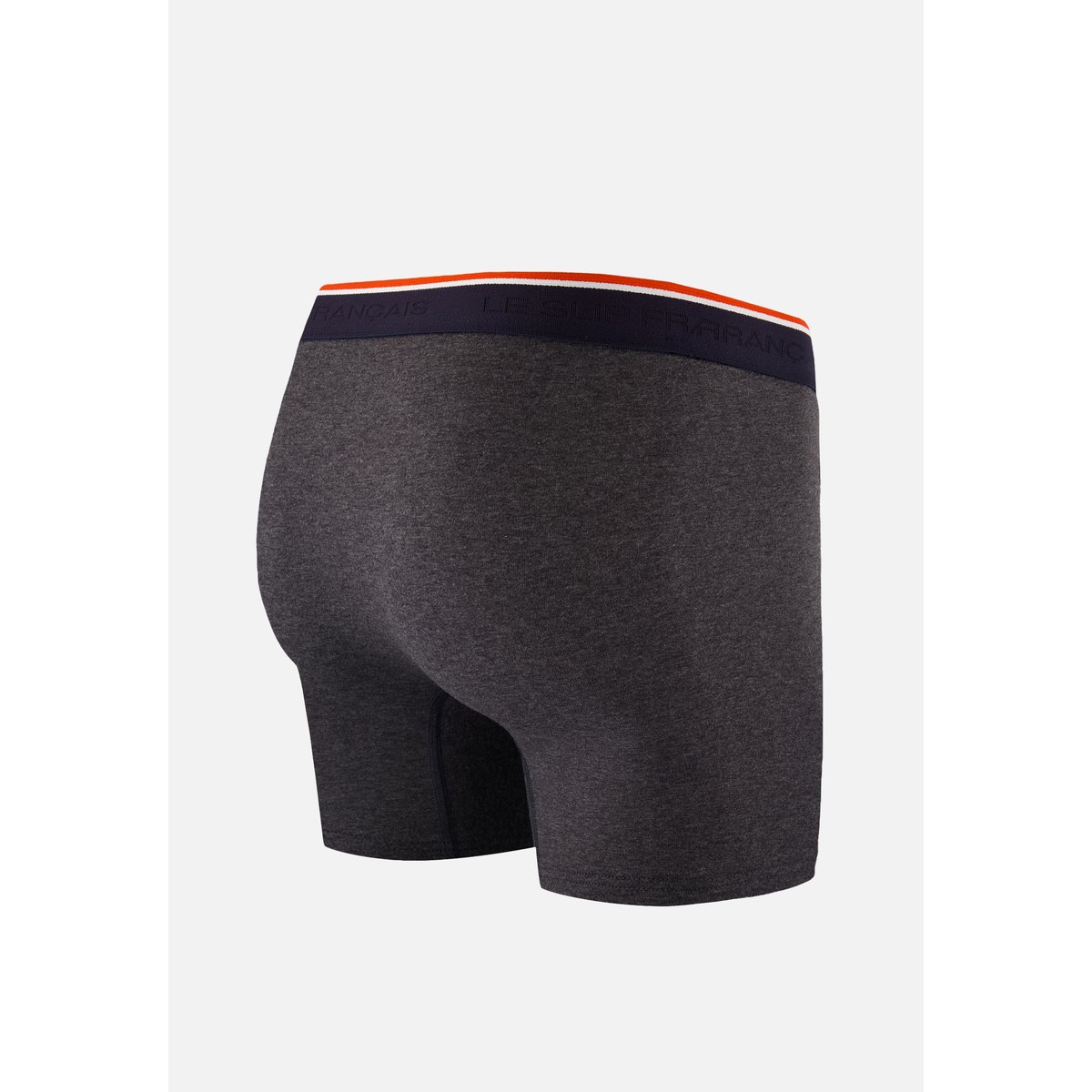 Boxer long à motif rayure coq bleu acier en coton Michel gris anthracite, LE SLIP FRANCAIS