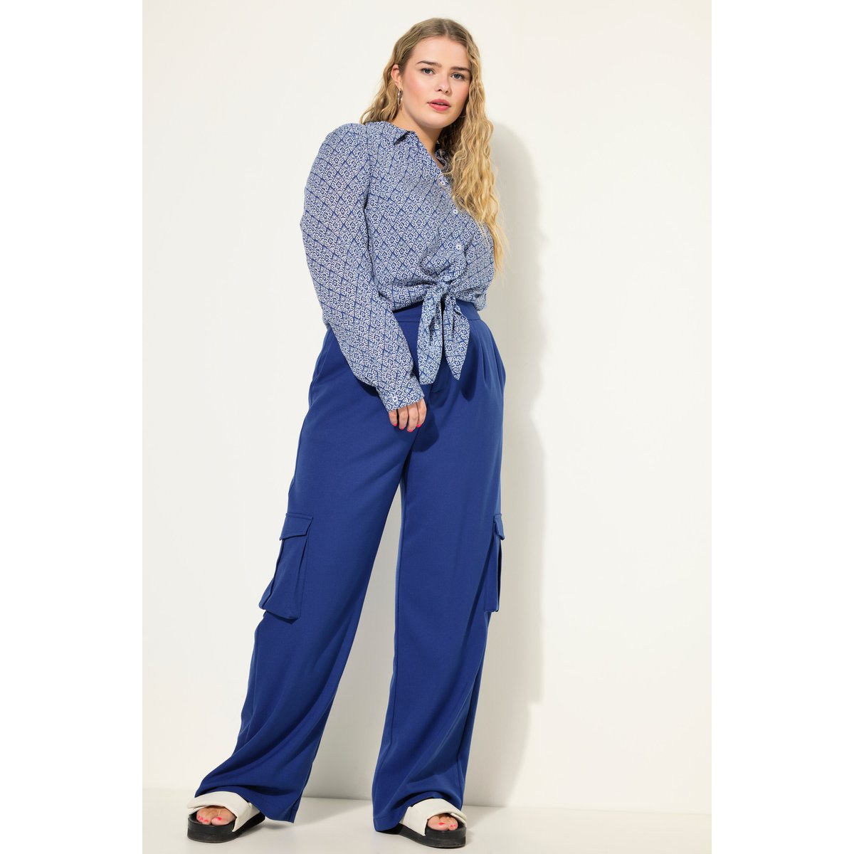 Pantalon cargo taille haute et jambe large indigo, STUDIO UNTOLD