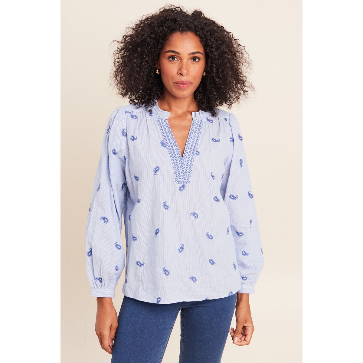 Blouse ample manches longues fluide bleu, BREAL