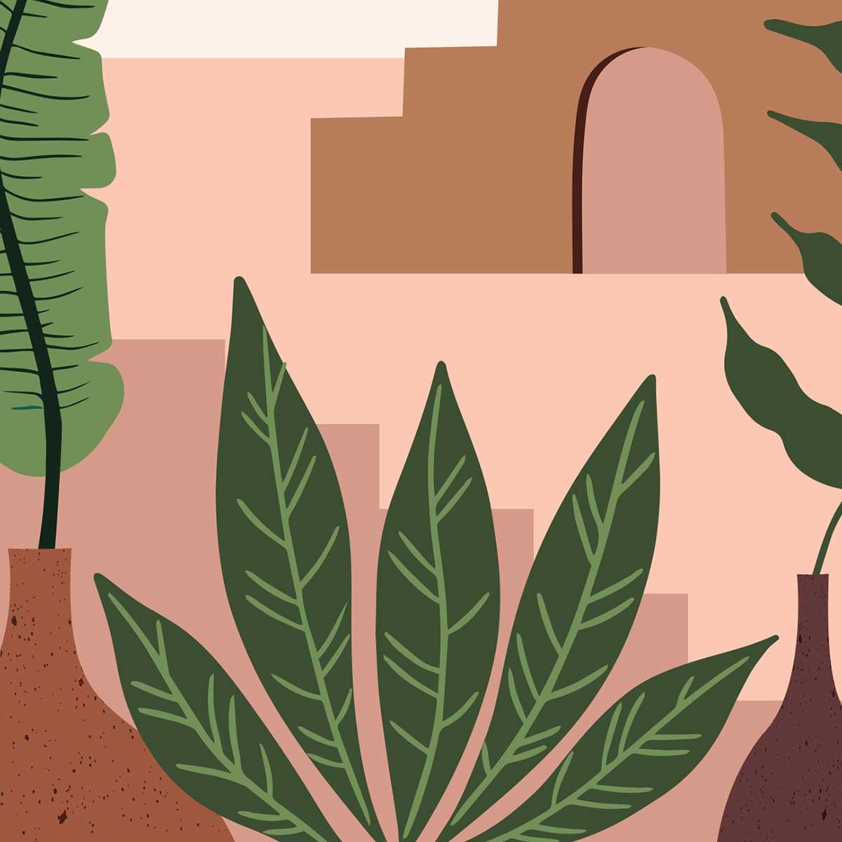 Affiche illustration plantes et architecture abstraite moderne affiche + cadre en métal - noir, HEXOA