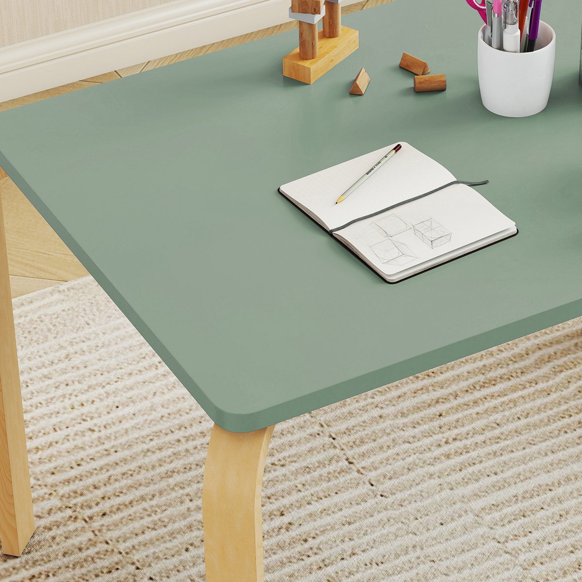 Ensemble table et chaises pour enfants Bois vert et bois naturel, AIYAPLAY
