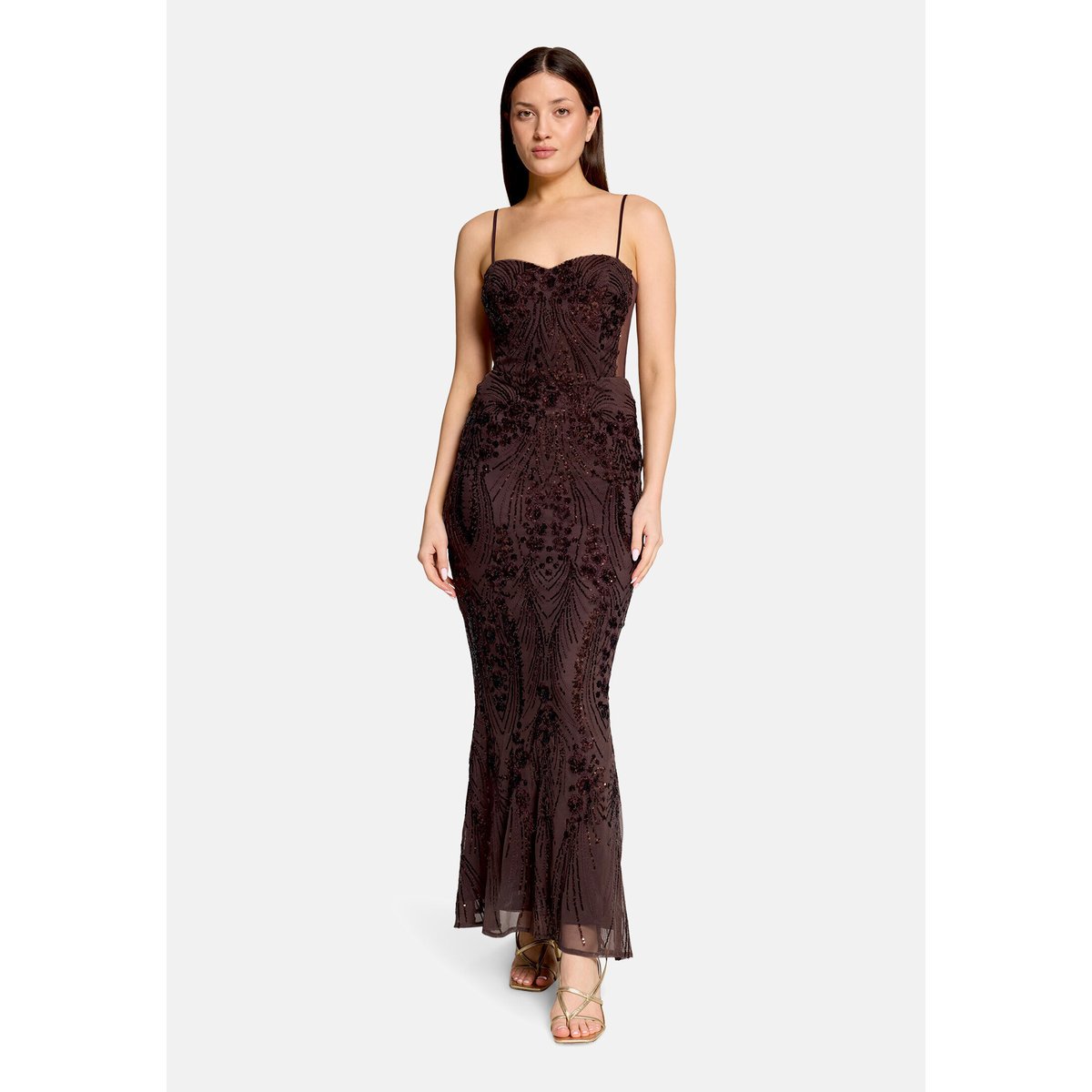 Robe de soirée à paillettes dark maroon, VERA MONT