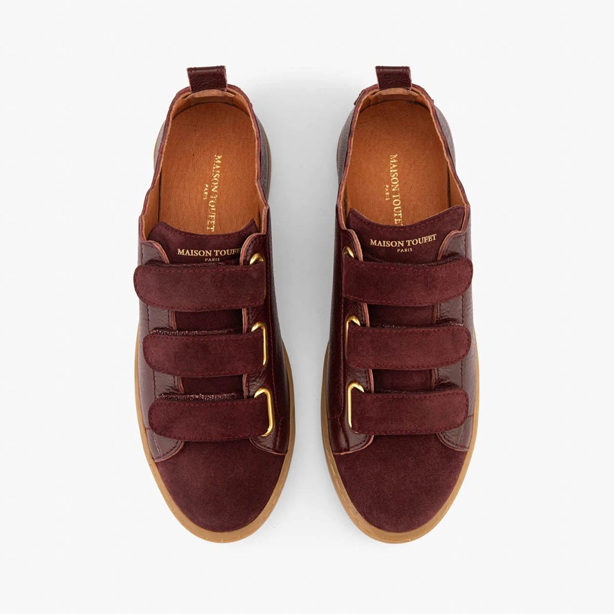 Basket cuir lisse / cuir velours JULIANNE rouge bordeaux, MAISON TOUFET