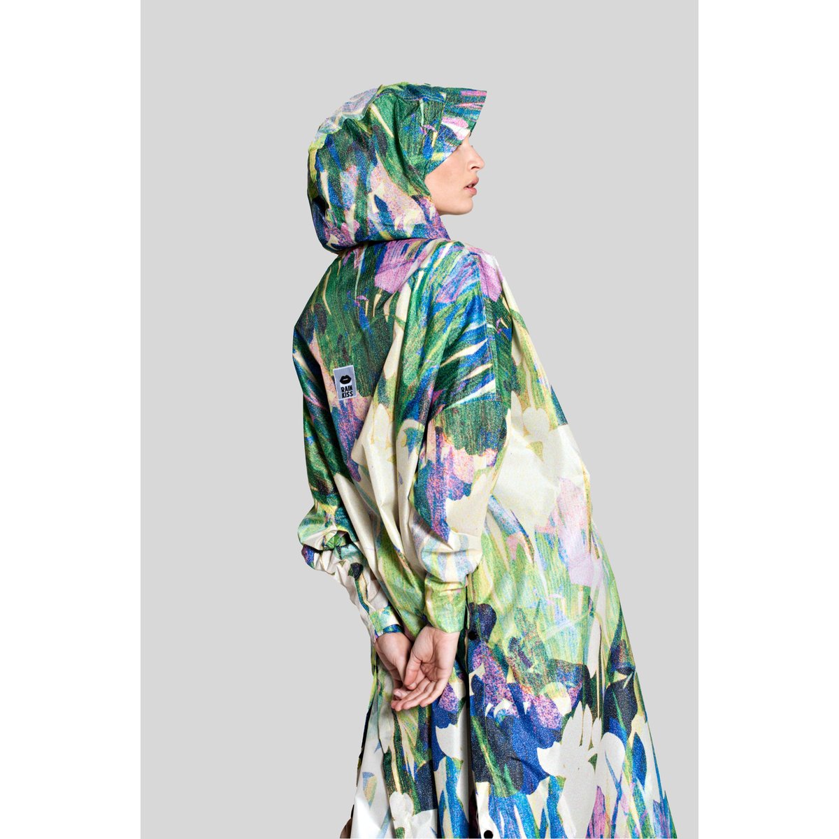 Poncho de pluie imperméable LILY vert floral, RAINKISS
