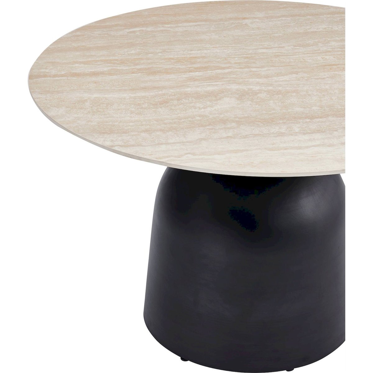 Table ronde effet travertin pied sculptural beige effet travertin et noir mat, RECOLLECTION
