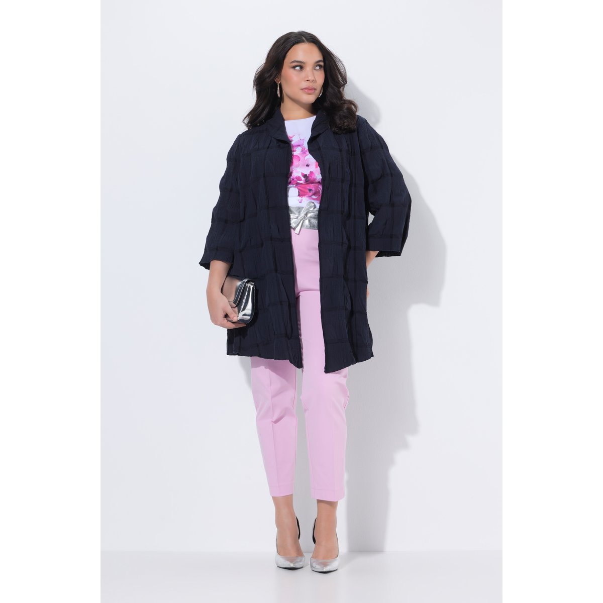 Veste encolure en V et manches 3/4 marine foncé, ULLA POPKEN