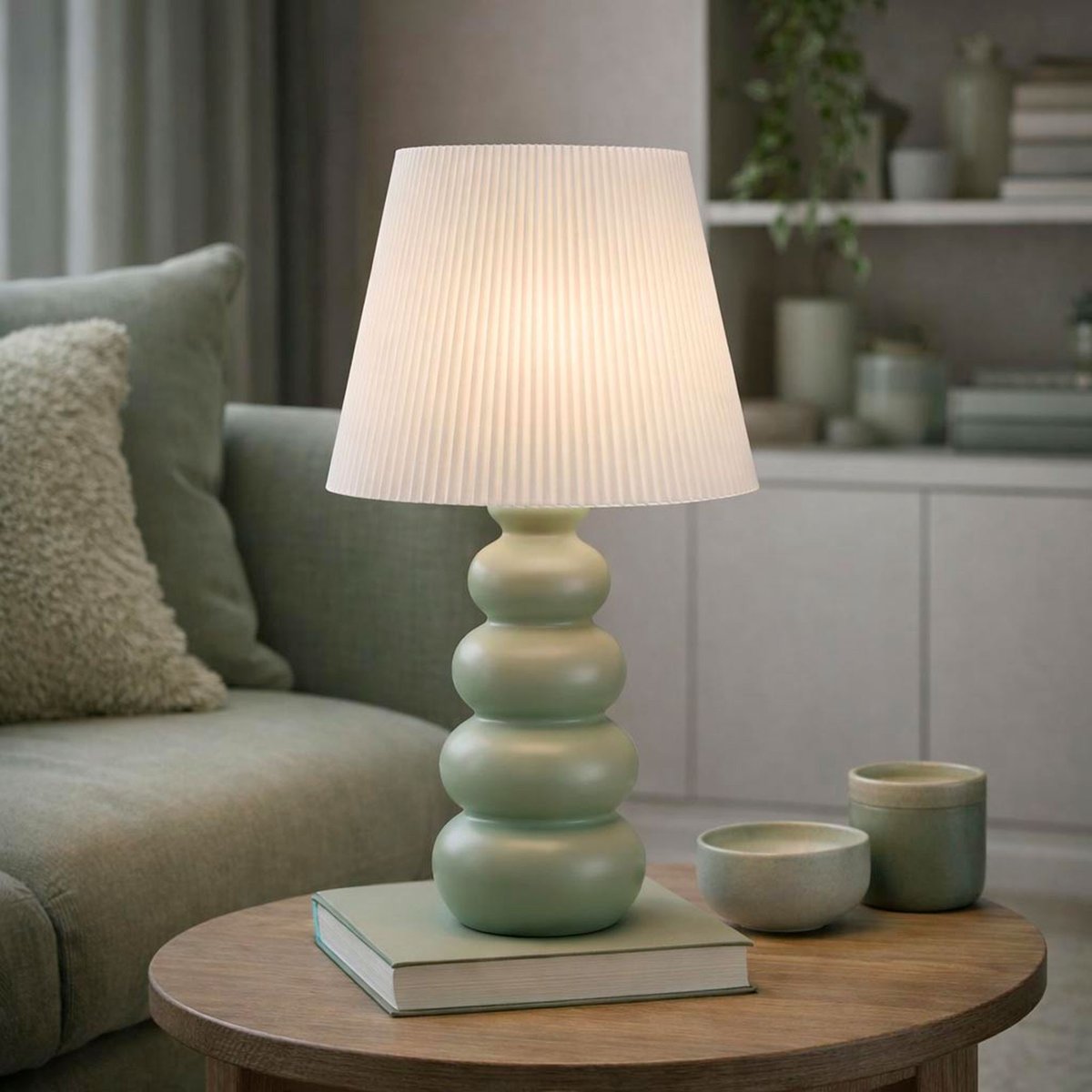 Lampe à poser en céramique verte et abat-jour plissé blanc 17.5x17.5x32.5cm vert, VERSA