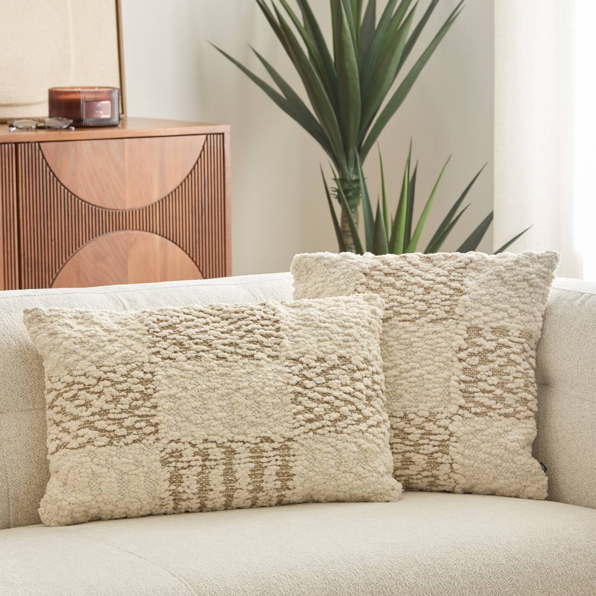 Coussin carré AMEYA beige lin, ATMOSPHERA